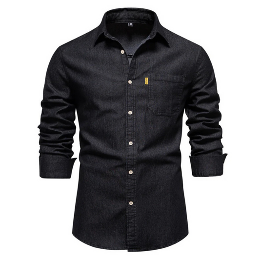 Chemise en denim minimaliste pour homme à manches longues, légère et idéale pour l’été.
