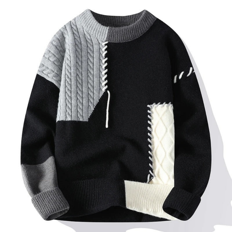 Pull patchwork chaud et stylé pour homme, parfait pour les journées d’automne