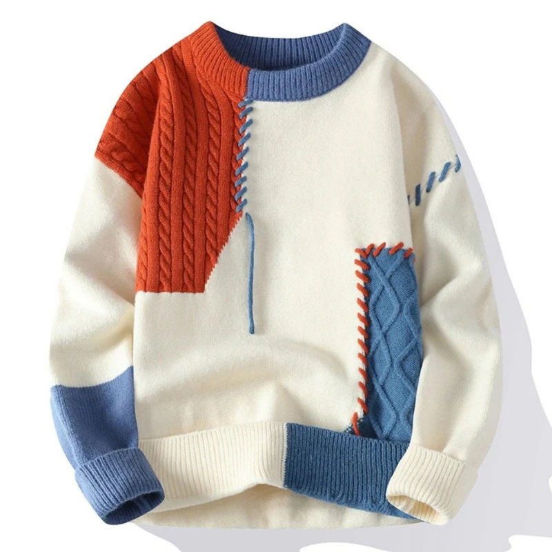  Pull patchwork chaud et stylé pour homme, parfait pour les journées d’automne