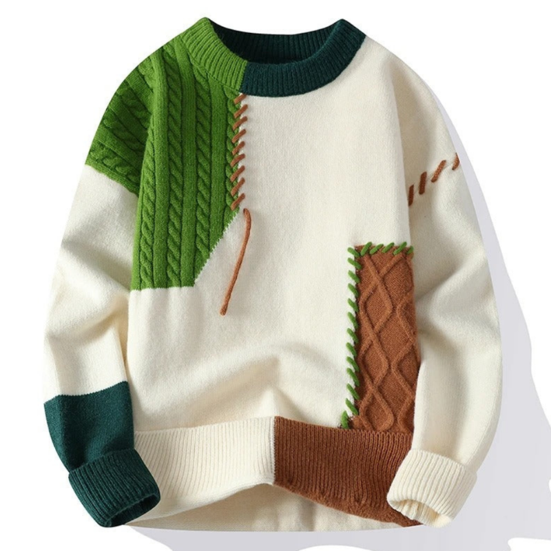  Pull patchwork chaud et stylé pour homme, parfait pour les journées d’automne