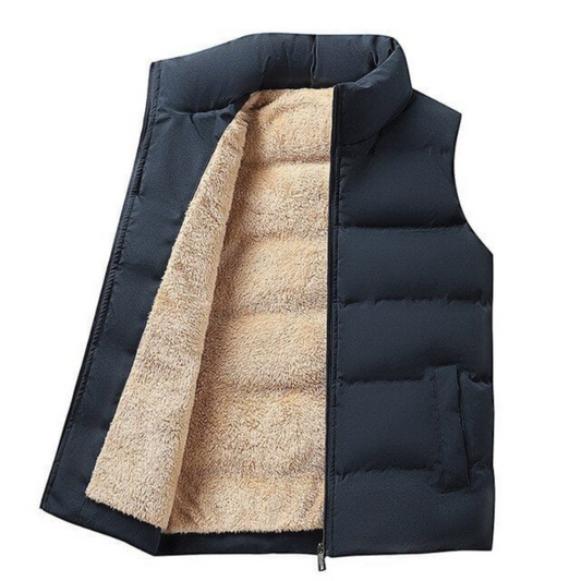 Pull chaud sans manches pour homme avec fermeture éclair, parfait pour l’hiver et les activités en extérieur